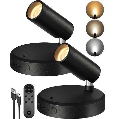 Amazon - EZVALO Spotlights Indoor with Remote, 5500mAh Rechargeable Picture Lights, Wireless LED Uplighting with Timer&Dimmable, 3CCT, Display Lights for Plant Painting, Artwork, Accent Lighting (2Pack-Black) | Wireless, Rechargeable, 5500mAh, with Remote