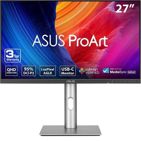 Amazon - ASUS ProArt Display 27'' 1440P Professional Monitor (PA278CGV) - IPS, QHD (2560 x 1440), 144Hz, 95% DCI-P3, ΔE < 2, Calman Verified, USB-C PD 90W, FreeSync Premium, DisplayHDR 400, Height Adjustable
