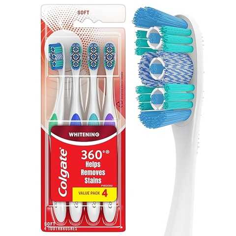Amazon - Colgate 360 Optic White Whitening Toothbrush, Adult Soft Toothbrush with Whitening Cups, Helps Whiten Teeth and Removes Odor Causing Bacteria, 4 Pack