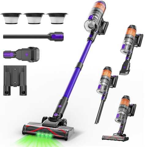 Amazon - Cordless Vacuum Cleaner,500W 40KPa 60Mins Vacuum Cleaners for Home,Powerful Stick Vacuum With Green Light,Anti-tangle Wireless Vacumm, Rechargeable Vacuum for Pet Hair/Carpet/Hardwood Floor,Purple