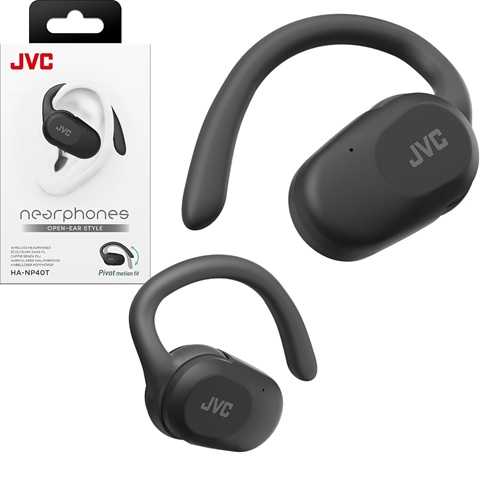 Amazon - JVC nearphones Open Ear True Wireless Headphones with Pivot Motion Mecanism, 16mm Large Drivers Sound, Single Ear use, BT 5.4, Long Battery Life (up to 26 Hours) - HANP40TB (Black)