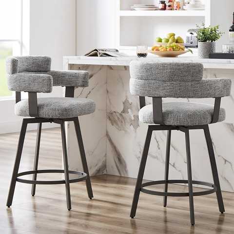 Amazon - Counter Height Bar Stools with Full Back – Swivel Counter Stools Set of 2 with Linen Padded Back, Metal Footrest, Modern Barstools for Kitchen Counter, Island, Dining Room, Grey 24 inch