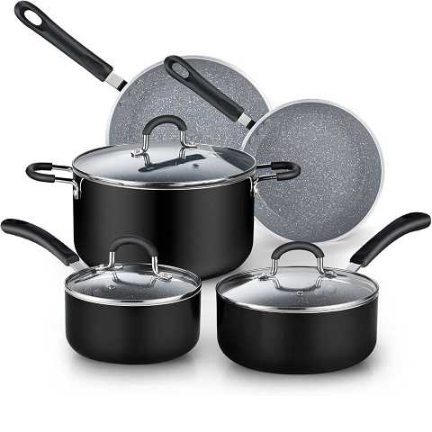 Amazon - Cook N Home Pots and Pans Nonstick Kitchen Cookware Sets include Saucepan Frying Pan Stockpots 8-Piece, Heavy Gauge, Stay Cool Handle, Marble