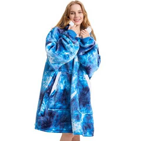 Amazon - Kipswiza Wearable Blanket Hoodie Gifts for Women and Men, Oversized Cozy Warm Sherpa Fleece Hooded Blankets Sweatshirt Mom, Dad, Teens, Adult (Blue Tie Dye)