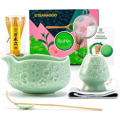 Amazon - TEANAGOO Matcha Whisk Set,7 Pcs Matcha Set Blue Green,Ceremony Matcha Kit,Matcha Tea Set for Making Latte,Ceramic Bowl(chawan) whith Spout and Whisk,Gift for Matcha Lovers