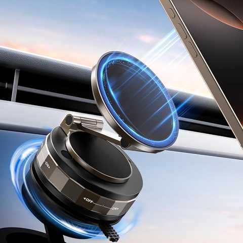 Amazon - TECKNET Vacuum Magnetic Phone Holder - Upgraded 360° Adjustable Nano Gel Suction Cup Phone Holder for MagSafe, Car Mount for Car/Gym/Kitchen, Compatible with iPhone, Android and All Smartphones