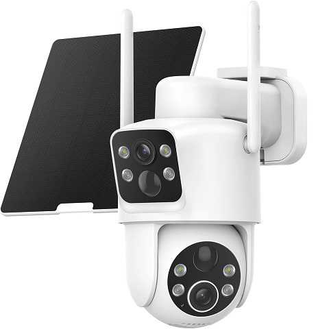 Amazon - Dual Lens Solar Security Cameras Wireless Outdoor, 2K Full HD Video, 360° View Pan/Tilt Home Security Camera with Color Night Vision, Easy to Install, PIR Alarm, 2.4GHz WiFi