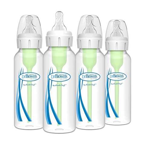Amazon - Dr. Brown's Natural Flow Anti-Colic Options+ Narrow Baby Bottle, 8 oz/250 mL, with Level 1 Slow Flow Nipples, 0m+, 4 Pack