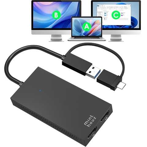 Amazon - Minthouz HDMI Splitter for Dual Monitors, Universal Video Graphics Adapter for Thunderbolt 5/4/3, USB 4, USB-A/C, Mac and Windows, USB-C to 4K@30Hz &1080p@60Hz HDMI Extender for Windows & MacBook