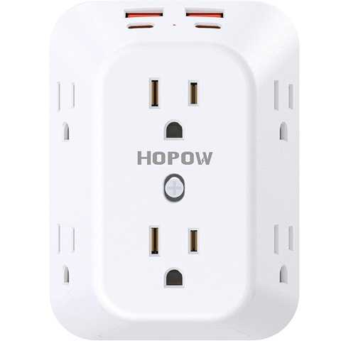 Amazon - Outlet Extender Surge Protector, 6 Outlet Splitter with 4 USB Ports (2 USB C), USB Wall Charger, 3-Sided 1050J Multi Plug Wall Outlet, Wall Mount for Home Travel Office Travel, White