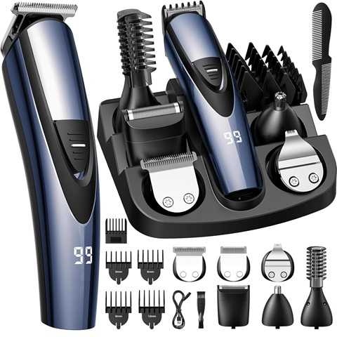 Amazon - SHPAVVER Beard Trimmer for Men: Professional Barber Hair Clippers - 12-in-1 Cordless Grooming Kit - Waterproof Electric Razor with Turbo Speed & Precision Blades, Blue