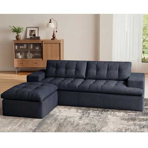 Amazon - Cloud Sectional Boneless Sofa with Ottoman, Modular L Shaped Couch with Layered Cushion, Fluffy Comfy Couches for Living Room, No Assembly, Dark Grey