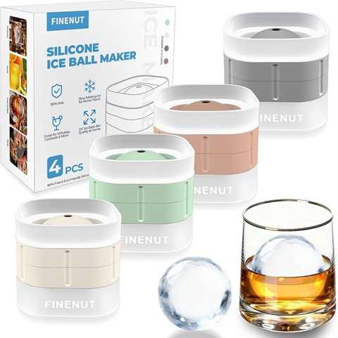 Amazon - Silicone Ice Ball Mold with Lid, 4 Pack – 2.5 Inch Large Sphere Round Ice Maker, Easy Release BPA-Free Silicone Trays for Whiskey & Cocktails, Home Bars & Freezer (Multicolor-Premium)