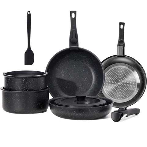Amazon - Sweetcrispy 12 pcs Pots and Pans Set, Nonstick Kitchen Induction Cookware Suit with Detachable Handle, Dishwasher Oven Safe, Black