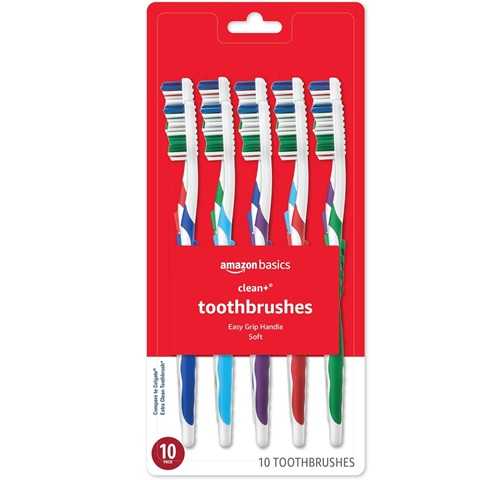 Amazon - Amazon Basics Clean Plus Toothbrushes, Soft, Full, 10 Count, 1 Pack (Previously Solimo)