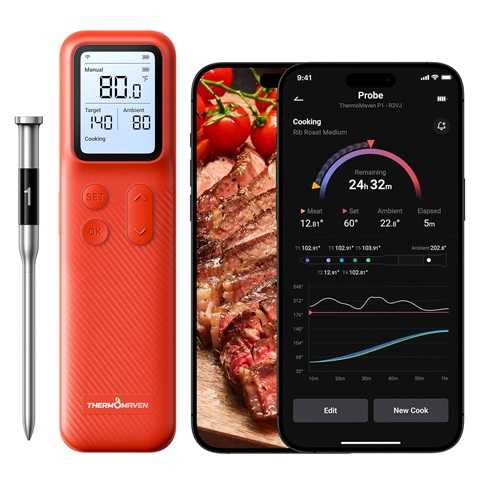 Amazon - ThermoMaven Smart Bleutooth Wireless Meat Thermometer, Standalone Base, WiFi Unlimited Range, NIST Certified Accuracy, Smart App Alerts for Grill, Oven, Smoker, BBQ
