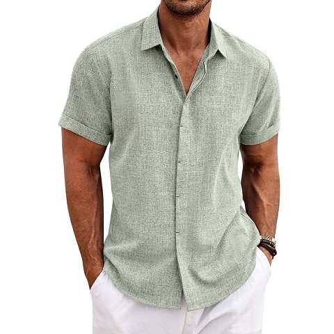Amazon - COOFANDY Men's Linen Shirts Short Sleeve Casual Shirts Button Down Shirt for Men Beach Summer Wedding Shirt