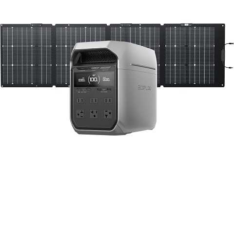Amazon - EF ECOFLOW Solar Generator DELTA 3 Plus with 220W Bifacial Solar Panel, 1000W Solar Input, LFP(LiFePO4) Battery, Portable Power Station for Home Backup Power, Camping & RVs
