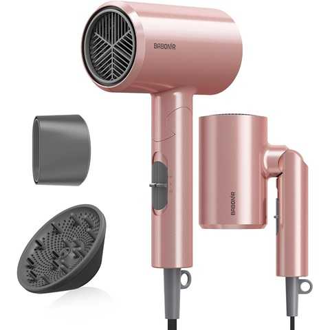 Amazon - Ionic Diffuser Hair Dryer for Curly Hair, 1875W Fast Drying Blow Dryer with Diffuser and Concentrator Nozzle, Compact & Portable Negative Ion Hairdryer Blowdryer, 3 Heat 2 Speed Settings, Pink
