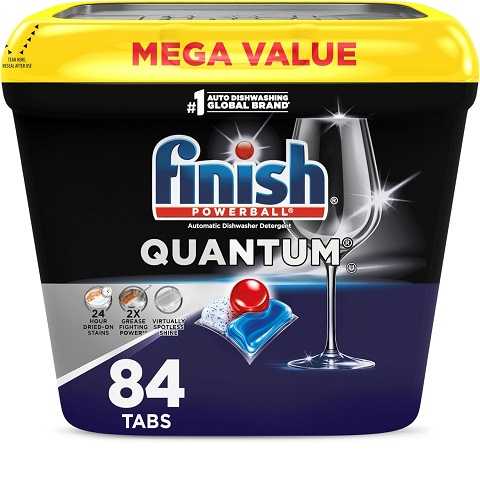 Amazon - Finish Quantum Dishwasher Pods, No Pre-Rinse Dishwasher Detergent Soap Removes 24HR Dried-On Stain and Grease, Leaving a Virtually Spotless Shine, 84 Count