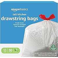 90-Count Amazon Basics 13 Gallon Tall Kitchen Drawstring Trash Bags