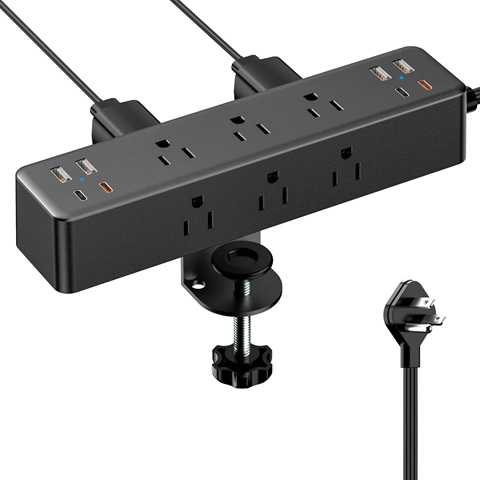 Amazon - Flat Plug Desk Clamp Power Strip 10FT, 40W Total Fast Charging Station, Dual PD 20W USB C Ports, Desk Edge Mount Power Strip 9 AC Outlets 8 USB Ports(4 USB C) Surge Protector, Fit 1.7