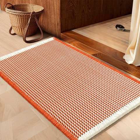Amazon - IM HOME Waffle Bath Mat Orange & Cream 36''x24'', Boho Woven Modern Bath Mat Rugs, Absorbent Non Slip Bathroom Rugs, Soft Washable Bath Rugs with Tassels for Bathroom, Bedroom, Kitchen, Shower, Tub
