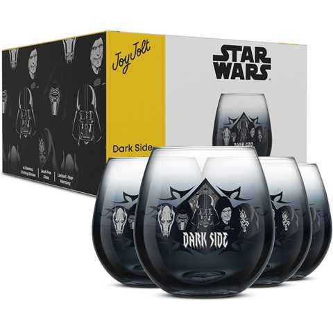 Amazon - JoyJolt Star Wars Dark Side Stemless Drinking Glasses Set of 4, 15 oz Tumblers, Kitchen Glasses ft. General Grievous, Kylo Ren, Darth Vader, Emperor Palpatine, Darth Maul