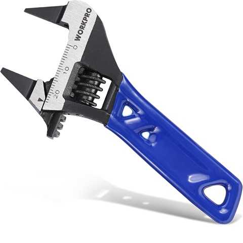 Amazon - WORKPRO 4-Inch Thin Jaws Stubby Wide Opening Adjustable Wrench, Small Adjustable Wrench with 2mm Slim Jaws for Easy Access to Tight Spaces, Metric/SAE Scales, Cr-V Steel