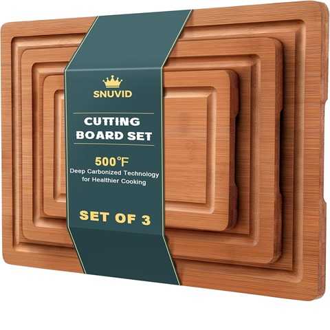 Amazon - Bamboo Cutting Board Set of 3, Wood Cutting Boards for Kitchen with Juice Grooves, Durable Chopping Board for Meat, Vegetables & Meal Prep