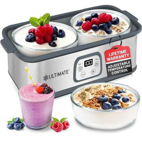 Amazon - Ultimate Probiotic Yogurt Maker with Adjustable Time & Temp Control - Make Trillions of Live Probiotics with Two 1-Quart Containers for Larger Batches - Greek Yogurt Maker - ULTIMATE LIFETIME WARRANTY