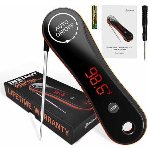 Amazon - Meat Thermometer Digital - Paysean Instant Read Meat Thermometer with Auto Rotating Backlit Display, IP67 Waterproof for Cooking, Grilling, BBQ, Candy, Liquid, Beef - Gifts for Men/Chefs