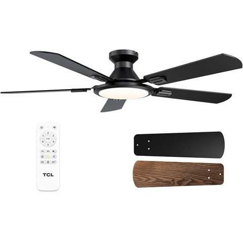 Amazon - TCL Ceiling Fans with Lights, 52 Inch Low Profile Ceiling Fan with Light and Remote Control, Flush Mount, DC Reversible Motor, Noiseless, 6 Speeds Ceiling Fan for Bedroom (Black)