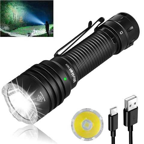 Amazon - Wurkkos TS23 Tactical Flashlight,5000 High Lumens Rechargeable Flashlight,70.3 HI LED 482M Attack Head LED Flashlights,IP68 Waterproof Flashlights for Emergency,Repair,Camping,Hiking