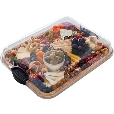 Amazon - Farberware Build-A-Board Bamboo Cutting Board with Single Storage Compartment, Clear Locking Lid, Black Handles, Perfect for Charcuterie & Snacks