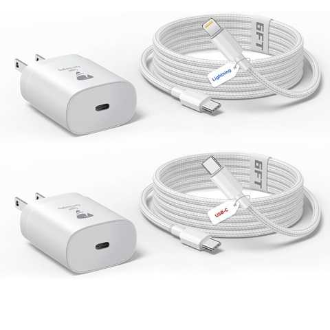 Amazon - iPhone Charger Fast Charging, 20W Apple USB C Fast Charger, 2 Pack Type C Wall Charger Block with 6FT USB C Cable Lighting Cable Compatible iPhone 16/15/14/13/12/11/Pro/Pro Max/Mini/Xs Max/XR/X, iPad