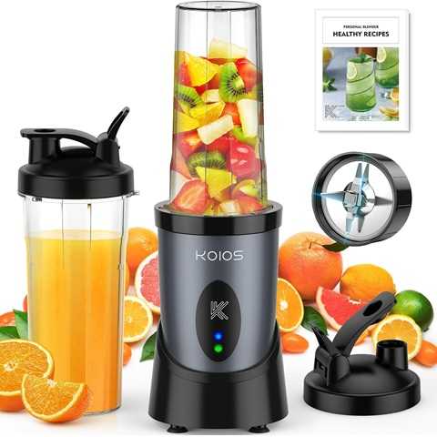 Amazon - KOIOS Smoothie Blender, 900W Personal Blender for Shakes and Smoothies for Kitchen with 2 Portable Cups 22oz, Single Serve Smoothies Maker Mixer for Juices, Nutritious Recipe, Grey Blue