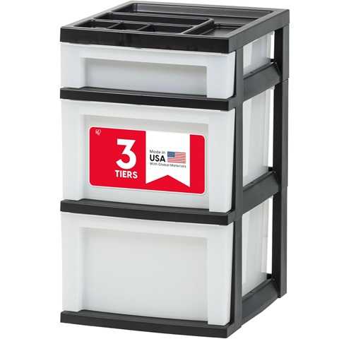 Amazon - IRIS USA Plastic Drawer Storage Organizer Rolling Cart, 3-Drawers, for Classroom Art Craft Supplies Dresser Closet Bathroom Laundry Room, Black/Pearl