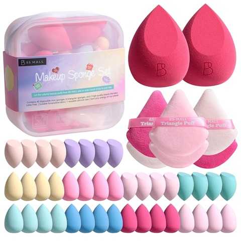 Amazon - BS-MALL Mini Makeup Sponge Set Professional Triangle Puff 49 Pcs- Pro V3.0 Cloud Technology Material Flawless flow Mini Sponge Set & Triangle Puff With Waterproof Travel Silicone Bag Gift Set