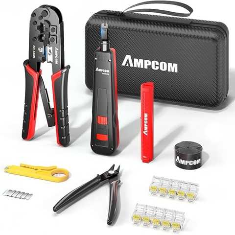 Amazon - AMPCOM Ethernet Crimping Tool Kit 7-in-1 RJ45/RJ11 Network Tool Kit for Cat6/Cat5e/Cat5 RJ45 Connectors with 110 Punch Down Tool Wire Stripper in Portable Waterproof Bag