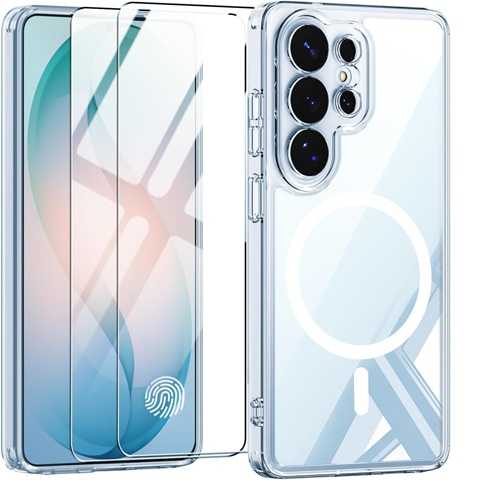 Amazon - Magnetic for Samsung Galaxy S26 Ultra Case with Screen Protector 2X,Compatible with MagSafe,Phone Case Slim Hard PC Silicone Bumper Shockproof Protective Cover for Samsung S 26 Ultra 5G,Clear