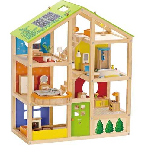 Amazon - All Seasons Kids Wooden Dollhouse by Hape | Award Winning 3 Story Dolls House Toy with Furniture, Accessories, Movable Stairs and Reversible Season Theme L: 23.6, W: 11.8, H: 28.9 inch