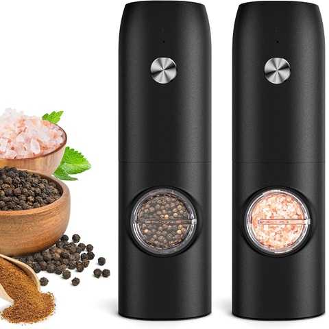 Amazon - Electric Salt and Pepper Grinder Set, Rechargeable Automatic Pepper Mill Grinder with LED Light, Adjustable Coarseness shakers, One-Hand Operation for Kitchen Appliances(2 Pack Black)