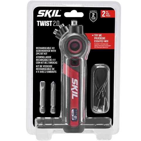Amazon - SKIL Twist 2.0 Rechargeable 4V Screwdriver with Pivoting Head, Torque Setting, USB-C Charging Cable & 2PC Bit Set-SD5619-01