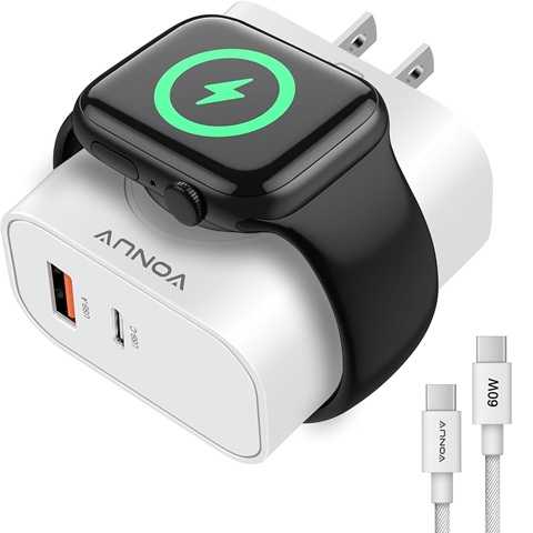 Amazon - 3-in-1 Adapter for Apple Watch, 20W USB C Fast Charging Block with Dual Ports & Magnetic Wireless Adapter, Portable Travel Wall Plug for iWatch Ultra/SE/10/9/8/7/6, iPhone 16/15/14/13, AirPods