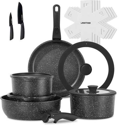 Amazon - JEETEE Pots and Pans Set Non Stick 17pcs, Kitchen Cookware Sets with Detachable Handle, Induction Nonstick Cookware Set with Removable Handle, Stackable RV Cookware, Oven Safe, PFAS/PFOA Free, Black