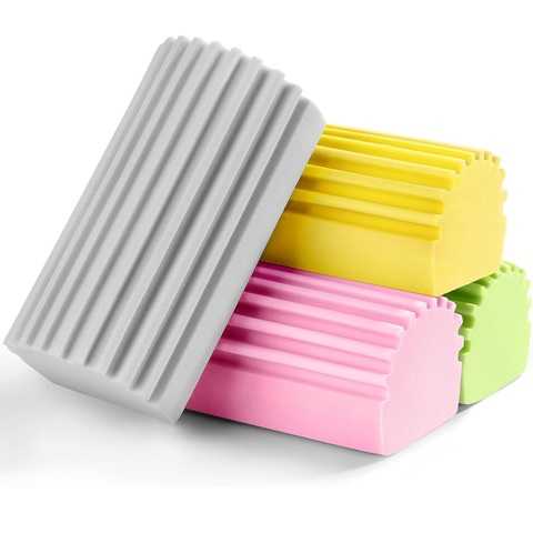 Amazon - 4-Pack Damp Clean Duster Sponge,Damp Dusting Sponge,Duster Baseboard Cleaner Sponge with Ridges,Reusable Wet Duster Sponge,Household Cleaning Sponges for Blinds(Grey,Yellow,Pink,Green)