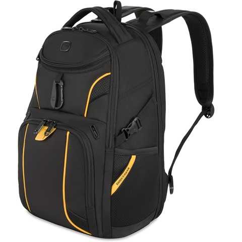Amazon - SwissGear 1900 Mini ScanSmart 16-Inch Backpack, Fits Up to 13-Inch Laptop, RFID Protection & ScanSmart TSA-Friendly Compartment, Black/Yellow