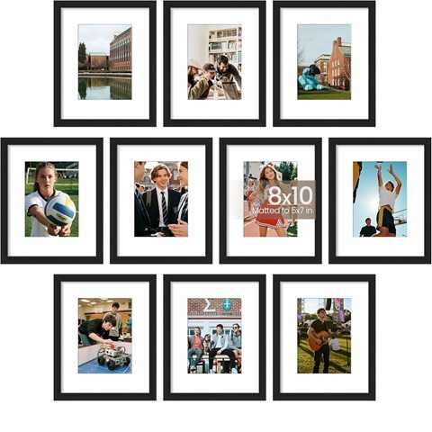 Amazon - upsimples 8x10 Picture Frame Set of 10, Display Pictures 5x7 with Mat or 8x10 Without, Multi Photo Frames Collage for Wall or Tabletop Display, Black