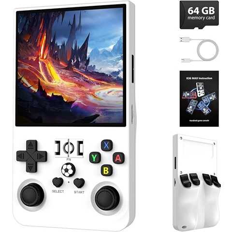 Amazon - R36MAX Retro Handheld Game Console, 64GB Retro Gaming Console with 4.0 Inch Screen, Portable Video Game Consoles with 4000mAh Battery and Multiple Emulators, Open Linux System (Ivory)